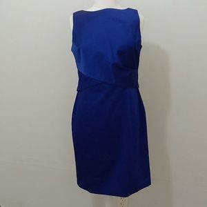 Talbots Size 12 Petite Royal Blue Satin Wrap Bodice Sleeveless Semi-Formal Dress